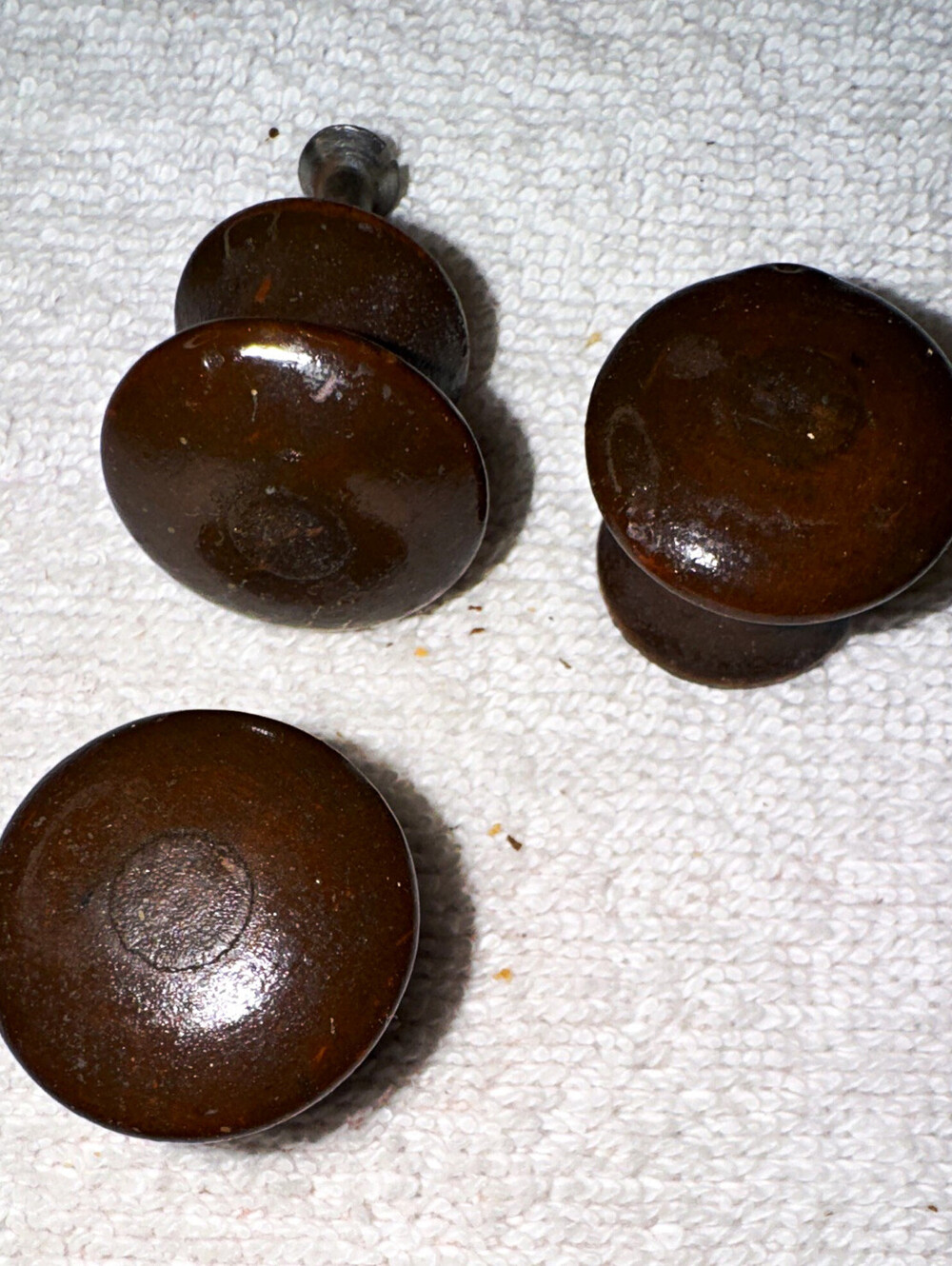 Lot of 3 Brown Polished Wood Cabinet Knobs w/ Screws 1.5" Round Traditional